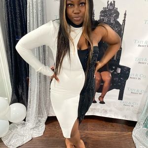 Half white half black midi dress